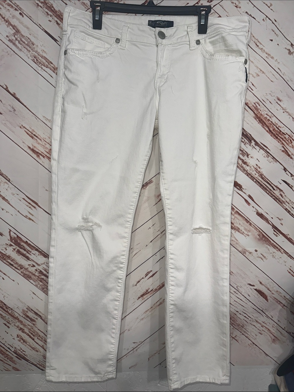 Silver Jeans Women's White Skinny Distressed Jeans boyfriend fit